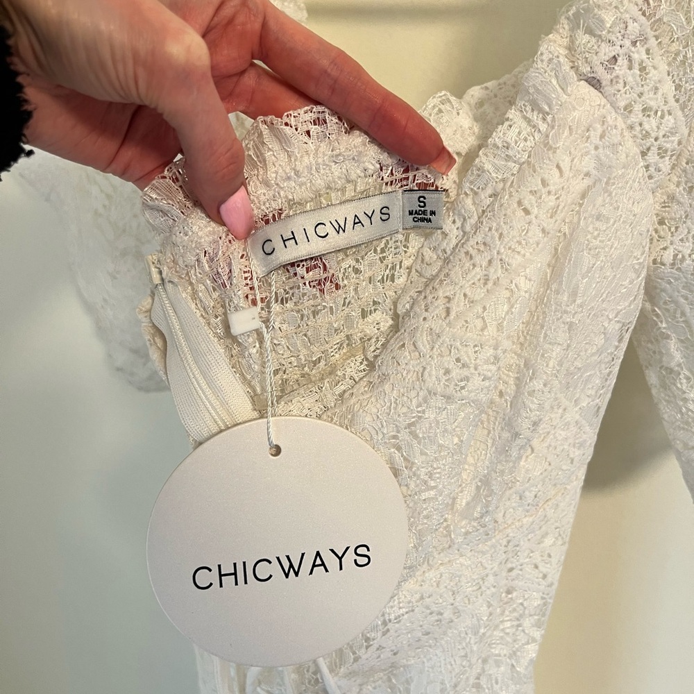 Chicways White Lace Flowy Dress